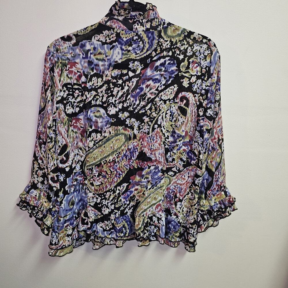 Agora Ruffle Collar Long Sleeve With Ruffle Single Button Semi Open Front SZ PL - Picture 7 of 7